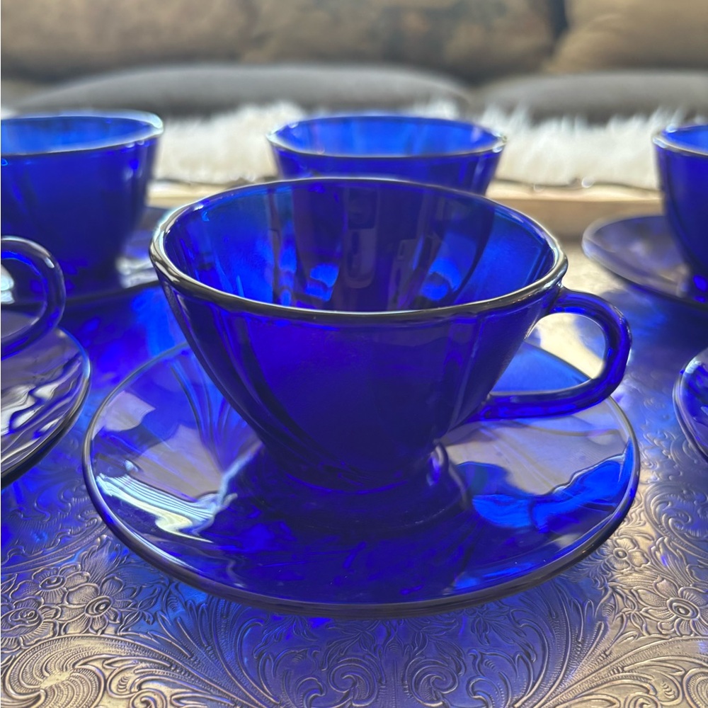 Elegant Blue Glass Teacup Set